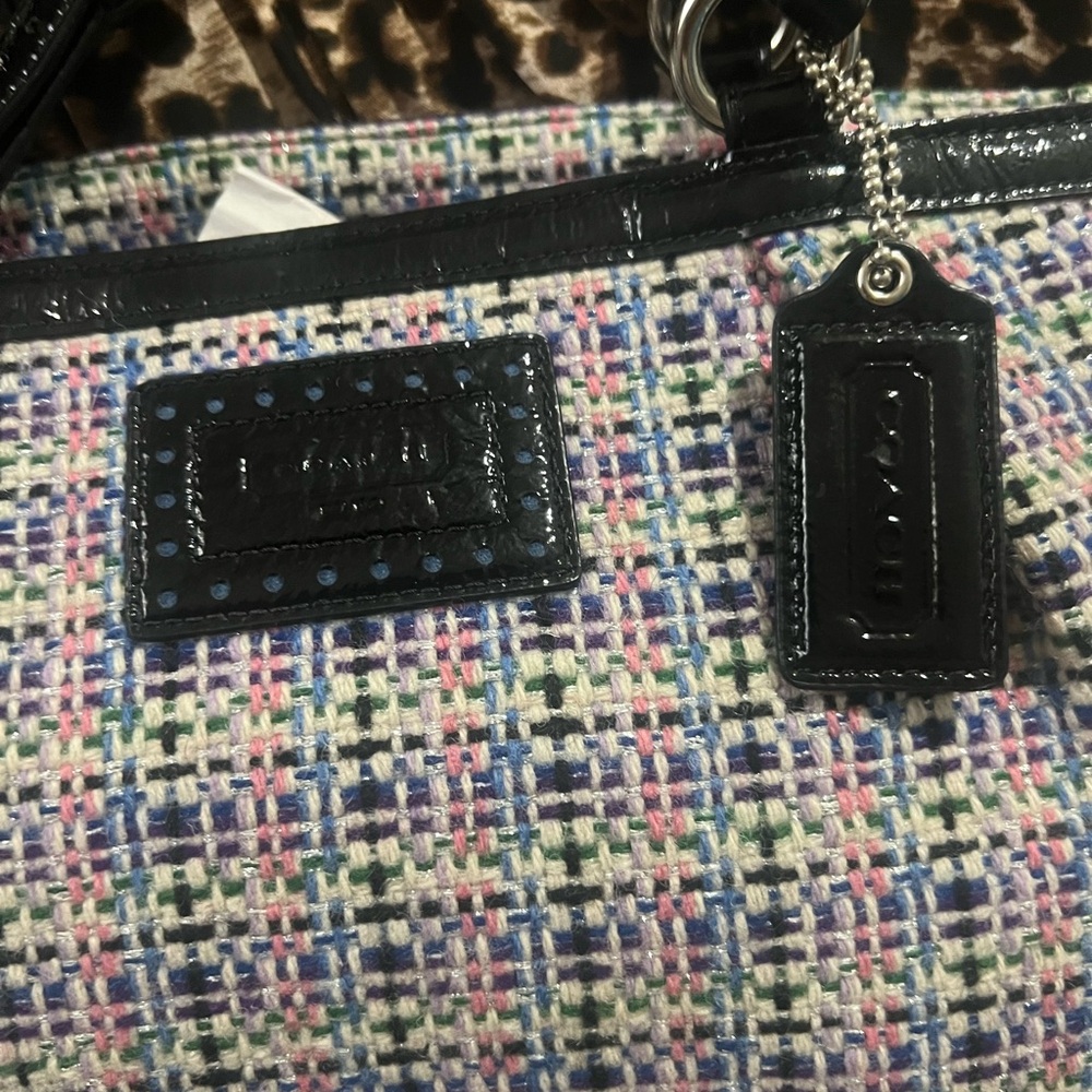 Coach Multicolor Tweed Tote with Black Patent Trim - Picture 2 of 12